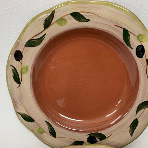 Le Petit Cafe Salad Plate Brown Green Olives 7 7/8" Lot of 2 - Picture 2 of 7